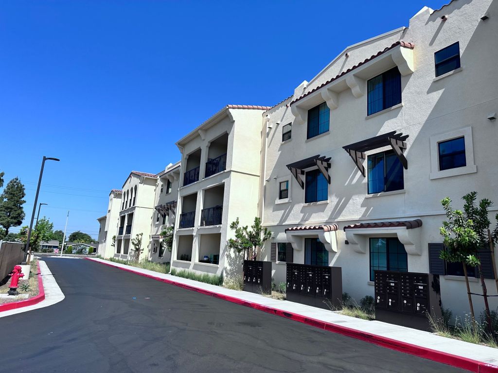 Exterior photo of the Orchard View Gardens senior housing apartments in Buena Park, CA. Services provided include LEED GOLD Certification and ECC/ HERS Verifications at the Orchard View Gardens Senior Housing in Buena Park California. A city in Southern California and Orange County.