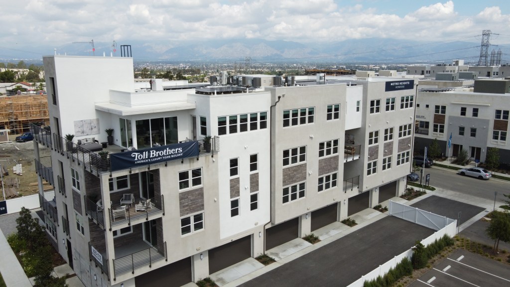 Exterior shot of the Ironridge at Metro Heights, a new condo community in Montebello, CA. Services performed here include ECC verifications and tests (HERS) and mechanical acceptance testing.