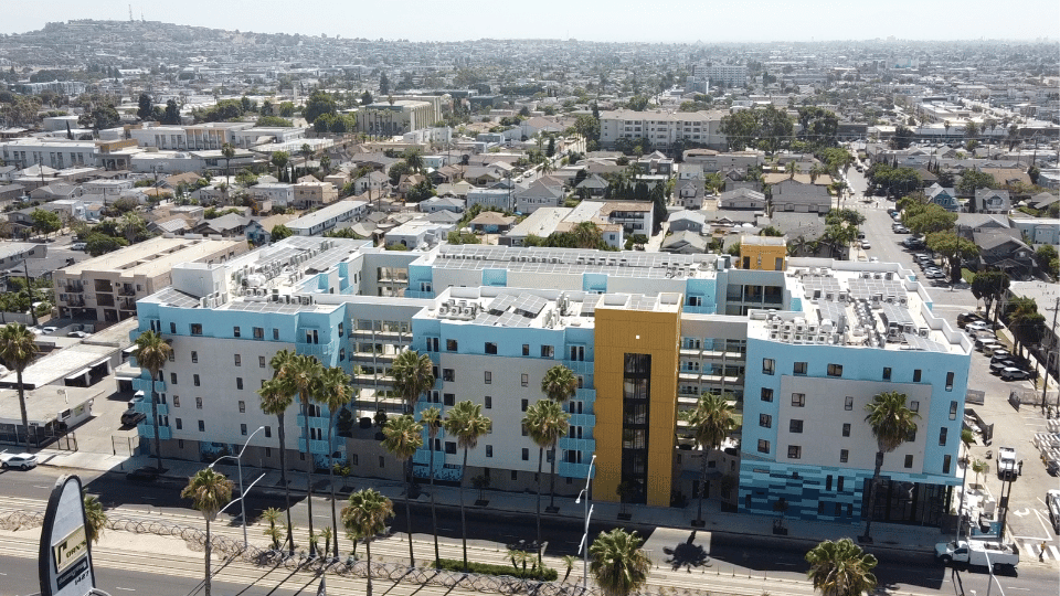 Exterior of the Luma Point multifamily affordable housing complex in Long Beach California CA. Services performed here include 164 unit air balancing and common areas.